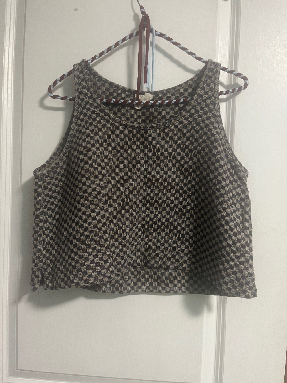 Beaton Linen Tank Top Grey Navy Check